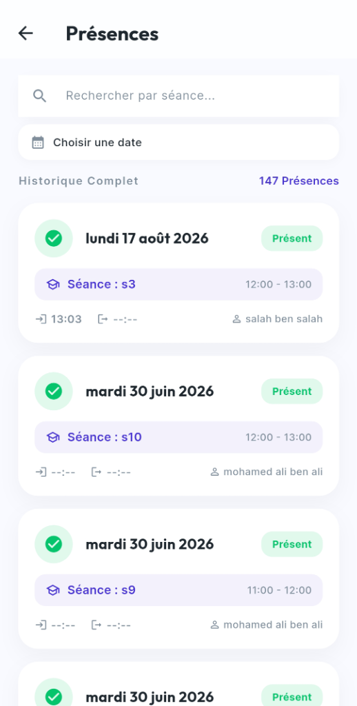 Historique des Présences & Horaires